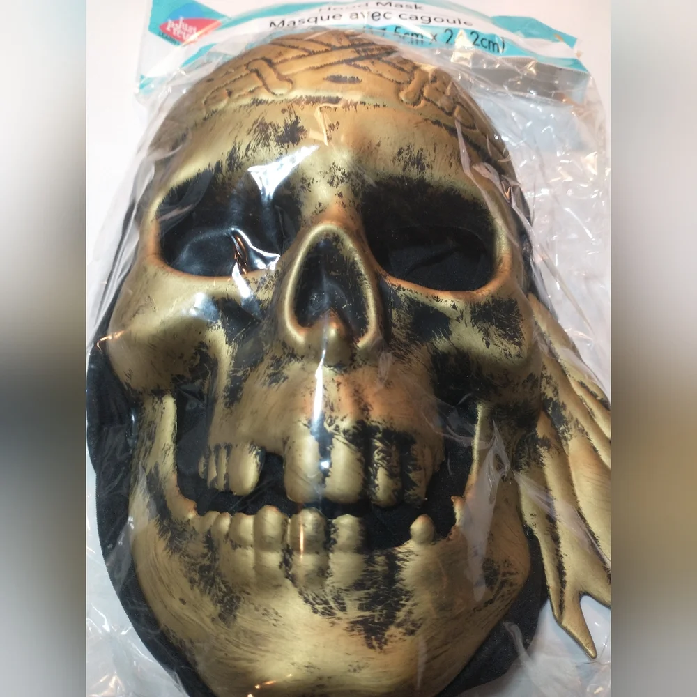 Halloween Gold Pirate Skull Mask Black Hood Cover 6.89